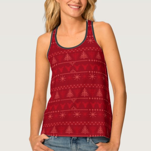 Festive Red Nordic Christmas Pattern Tank Top