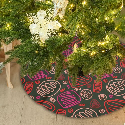 Festive Red One Line Artistic Drawing Pattern Brushed Polyester Tree Skirt