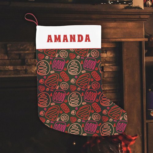 Festive Red One Line Artistic Drawing Pattern Name Small Christmas Stocking