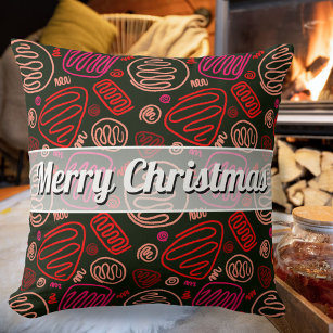 Festive Red One Line Artistic Pattern Christmas Throw Pillow