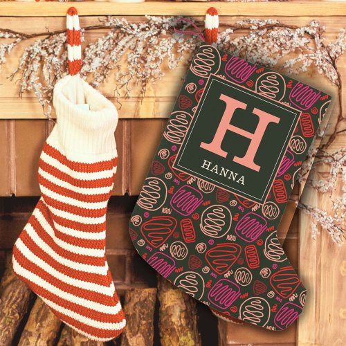 Festive Red One Line Artistic Pattern Monogram  Small Christmas Stocking