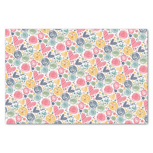 Festive Red Peach Blush Pink Blue Heart Pattern Tissue Paper