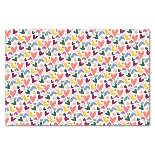 Festive Red Peach Blush Pink Blue Heart Pattern Tissue Paper