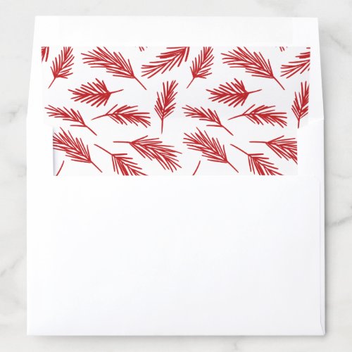 Festive Red Pine Branch Pattern Holiday Envelope Liner