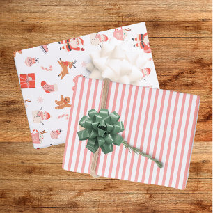 Festive Red Pink Christmas Wrapping Paper Sheets