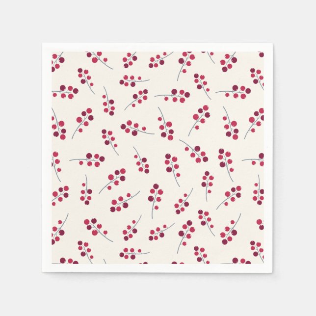 Festive Red Pip Berries Holiday Napkins (Front)