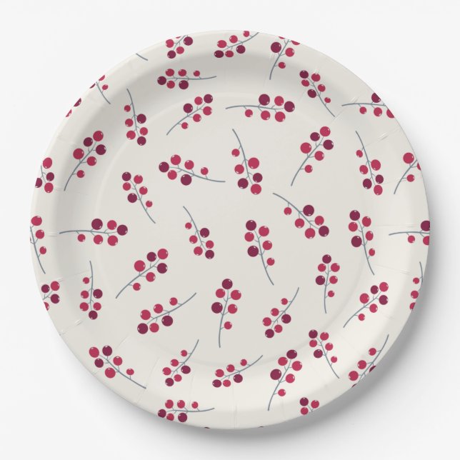 Festive Red Pip Berries Holiday  Paper Plates (Front)