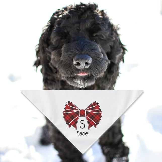 Festive Red Plaid Bow Tie Personalized Small Pet Bandana (Creator Uploaded)