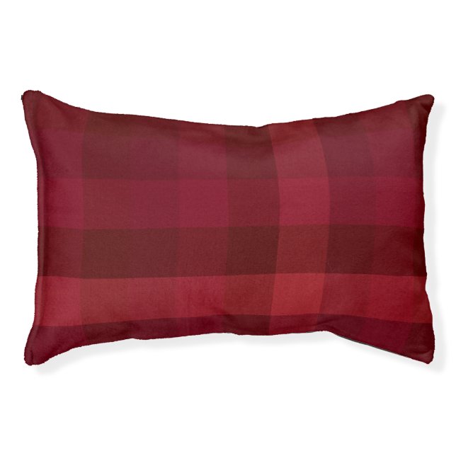 Festive Red Plaid Check Pattern Rustic Farmhouse Pet Bed (Front)