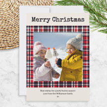 Festive Red Plaid Custom Photo Christmas