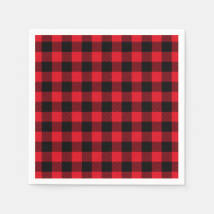 Festive Red Plaid Pattern Holiday Paper Napkins