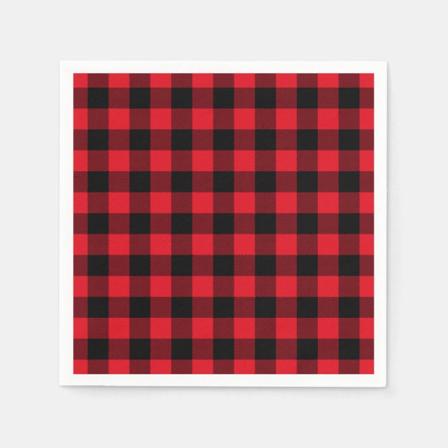 Festive Red Plaid Pattern Holiday Paper Napkins (Front)