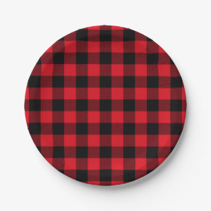 Festive Red Plaid Pattern Holiday Paper Plates