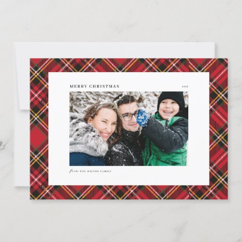 Festive Red Plaid Pattern Merry Christmas Photo