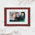 Festive Red Plaid Pattern Merry Christmas Photo Holiday Card<br><div class="desc">Send Christmas greetings with this classic plaid Merry Christmas photo flat card. It features a classic green,  white and red plaid pattern. Personalize by adding a horizontal photo,  name,  holiday greeting,  year and message. This festive red plaid Christmas card is available in other colors.</div>