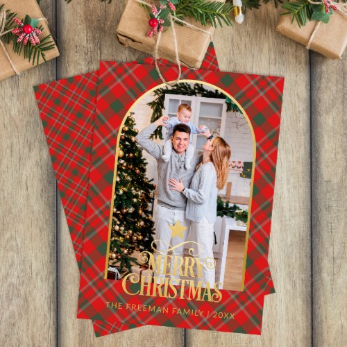 Festive Red Plaid Photo Christmas Card