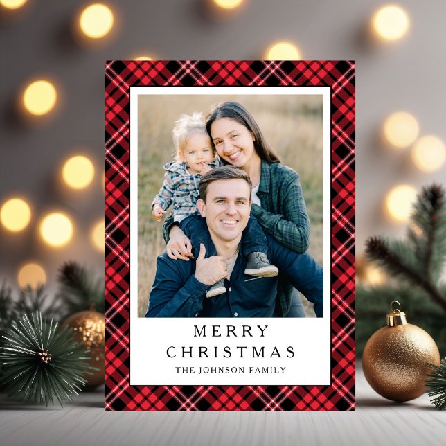 Festive Red Plaid Photo Christmas Holiday Card (Festive Red Plaid Photo Christmas Holiday Card)