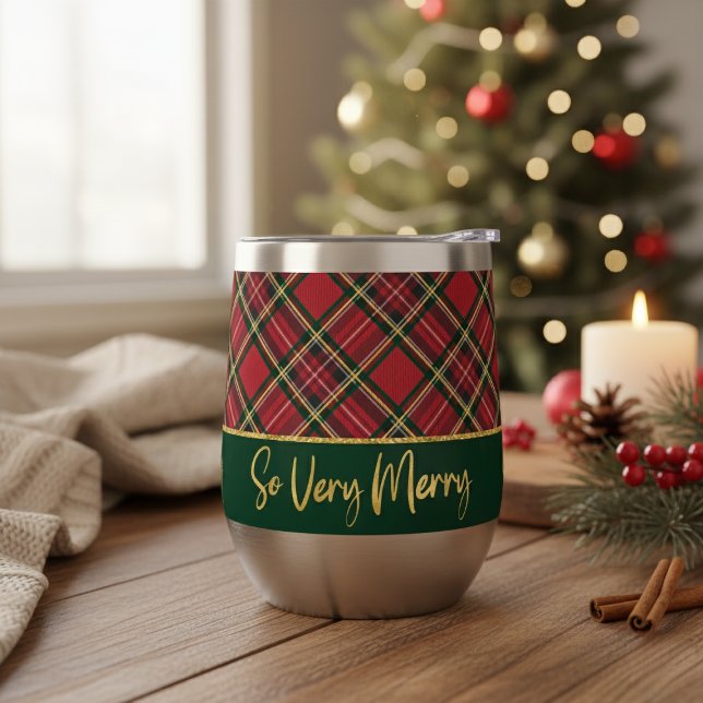Festive Red Plaid So Very Merry Holiday Thermal Wine Tumbler (Festive Red Plaid So Very Merry Holiday Thermal Wine Tumbler)