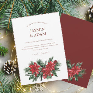 Festive Red Poinsettia and Pine Wedding Invitation