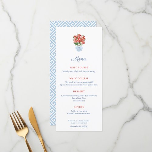 Festive Red Poinsettia Christmas Baby Shower Party Menu