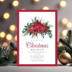 Festive Red Poinsettia Christmas Brunch Invitation