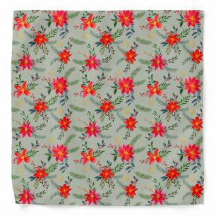 Festive Red Poinsettia Christmas Floral Bandana