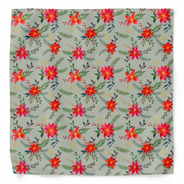 Festive Red Poinsettia Christmas Floral Bandana (Front)