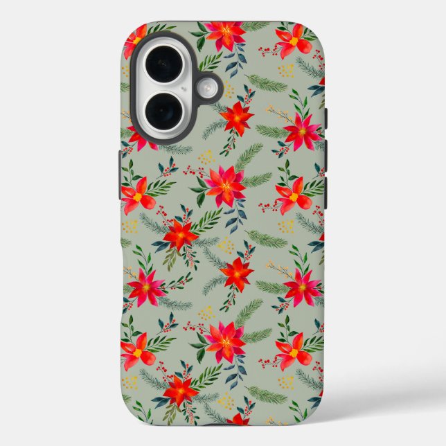 Festive Red Poinsettia Christmas Floral Case-Mate iPhone Case (Back)