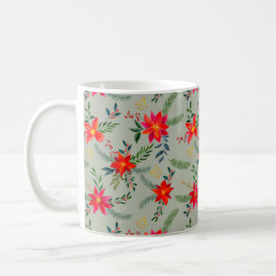 Festive Red Poinsettia Christmas Floral Coffee Mug