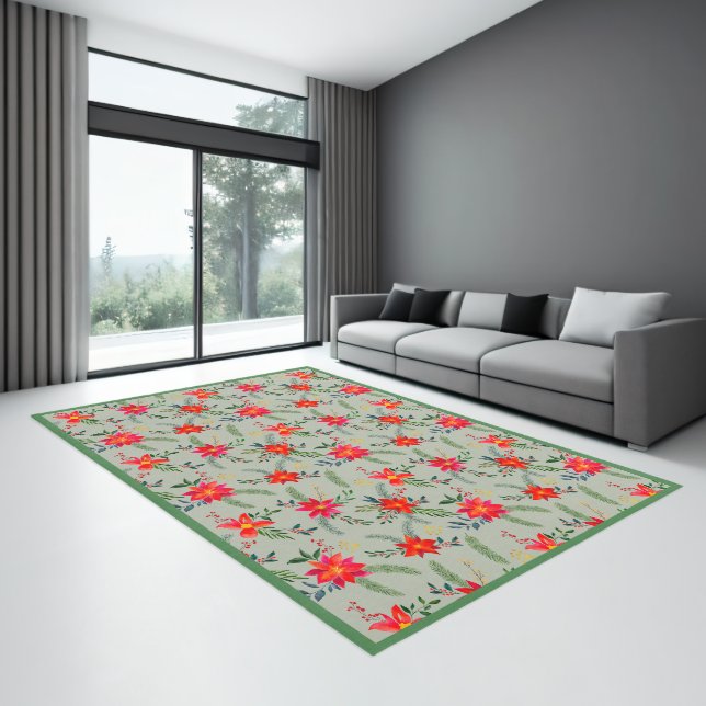 Festive Red Poinsettia Christmas Floral Rug (Insitu (Indoor 3))
