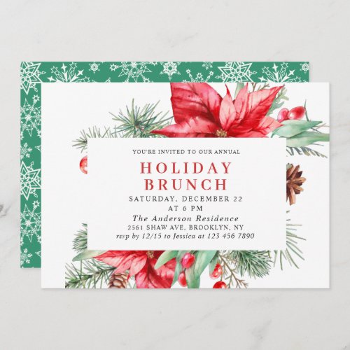 Festive Red Poinsettia Christmas HOLIDAY BRUNCH Invitation