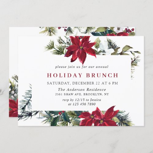 Festive Red Poinsettia Christmas HOLIDAY BRUNCH Invitation