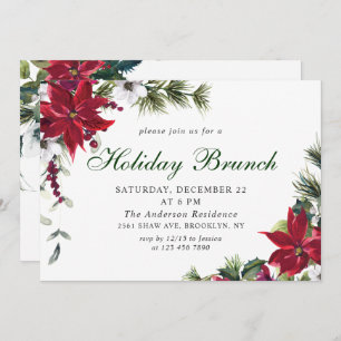 Festive Red Poinsettia Christmas Holiday Brunch Invitation