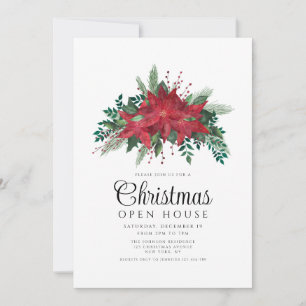 Festive Red Poinsettia Christmas Open House Invitation