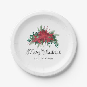 Festive Red Poinsettia Christmas Paper Plates