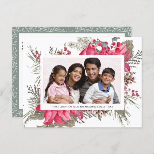 Festive Red Poinsettia Floral Photo Holiday Postcard