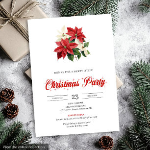 Festive Red Poinsettia Floral Script Font Xmas Invitation