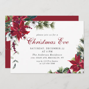 Festive Red Poinsettia Holiday Christmas Eve Party Invitation