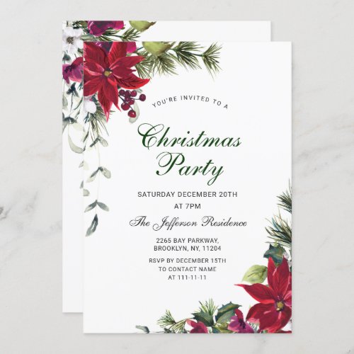 Festive Red Poinsettia Holiday Christmas Party Inv Invitation