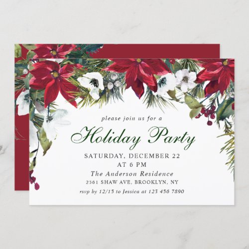 Festive Red Poinsettia Holiday Christmas Party Invitation