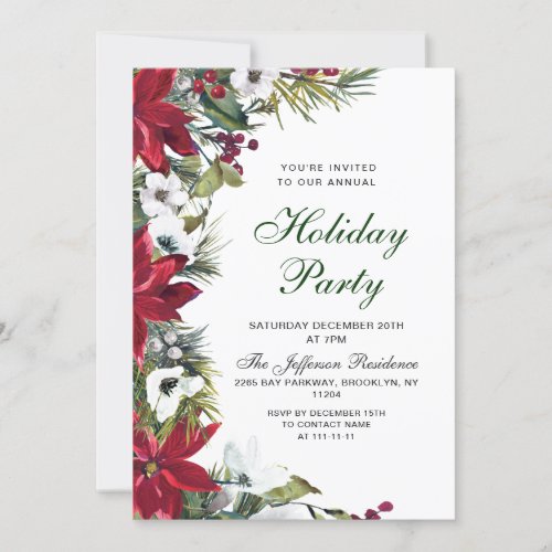 Festive Red Poinsettia Holiday Christmas Party Invitation