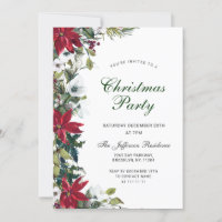 Festive Red Poinsettia Holiday Christmas Party Invitation