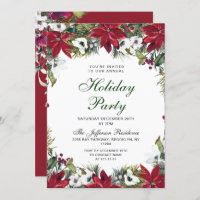 Festive Red Poinsettia Holiday Christmas Party Invitation