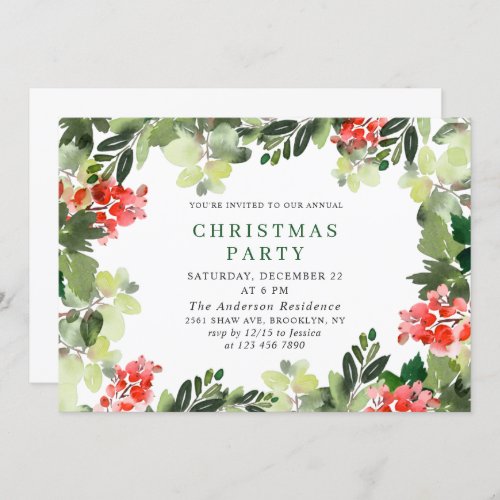 Festive Red Poinsettia Holiday Christmas Party Invitation