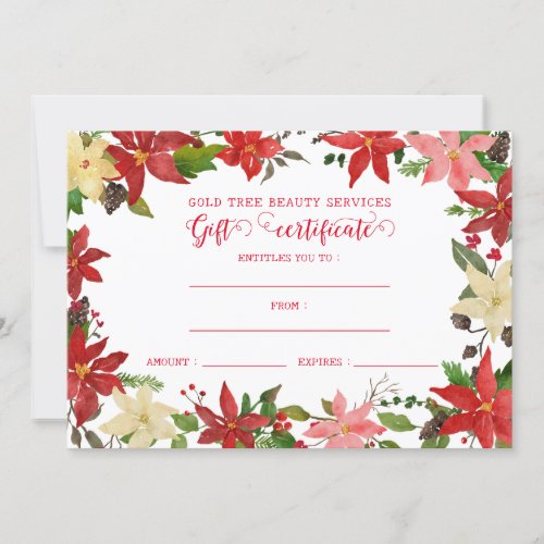 Festive Red Poinsettia Holiday Gift Certificate Invitation