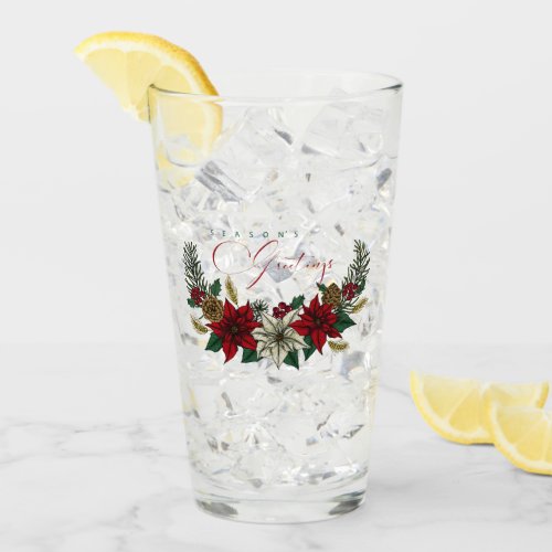 Festive Red Poinsettia Seasons Greetings Glass