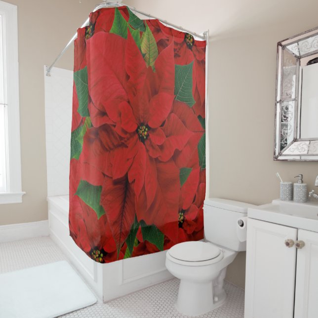 Festive Red Poinsettia  Shower Curtain (In Situ)