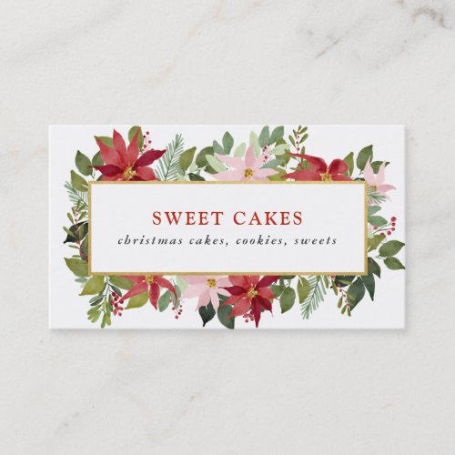 Festive Red Poinsettia Watercolor Christmas  Business Card