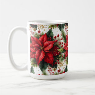 Festive Red Poinsettia with Gold Christmas Mug