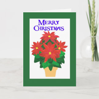 Festive Red Poinsettias on White Merry Christmas Holiday Card